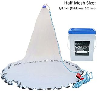 Goture American Saltwater Fishing Cast Net for Bait Trap Fish 4ft/6ft/8ft/10ft/12ft Radius, 1/4inch