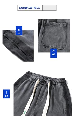 Men Streetwear Baggy Jeans Fabric Straight Wide Pants Thick Korean Trousers Blue L3