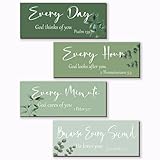 FENCORDAR 4 Pieces Bible Verses Wall Decor Green Christian Wall Decor Wooden Religious Wall Sign Rustic Wall Art Green Wall Decorations Gifts for Home Bedroom Bathroom Living Room(10x4)