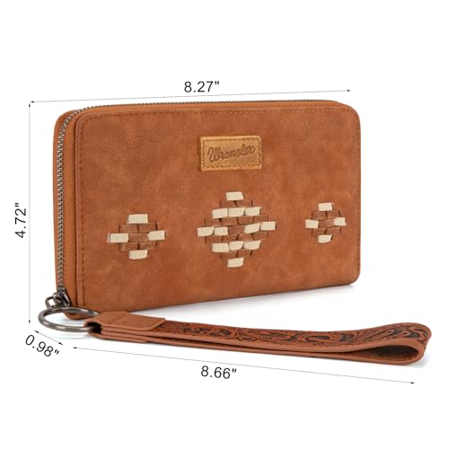 Image of Wrangler Wristlet Wallet, Women Clutch Purses RFID Blocking with Aztec Boho Western Wrist Strap, Wristlet Purse with Zipper Pocket Card Holder for Women Girls Casual Travel Daily, WG310-W006BR