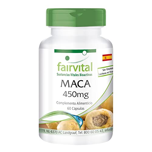 Fairvital | Maca - con 4500mg por dosis diaria - Lepidium meyenii - Raíz de Maca amarilla VEGANA - Dosis alta - 60 Cápsulas - Calidad Alemana