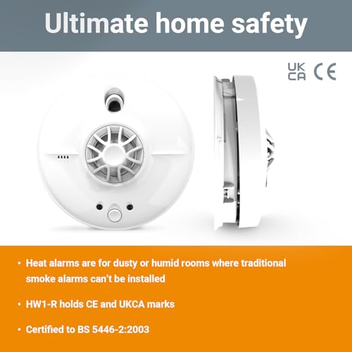 FireAngel HW1-R Mains Powered Heat Alarm for Kitchen with 9V Battery Backup, Hardwired Heat Fire Alarms for Home, Attic, Garage, White, 1-Pack - Image 2