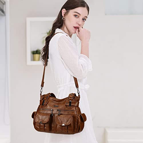 Image of KL928 Women's Shoulder Purse Large Hobo Tote PU Leather Multi-Pocket Bag | Large capacity, water-resistant, easy-clean, adjust strap, fits 10.2 inchipad, pockets, compartments, zipper, shop, travel, daily