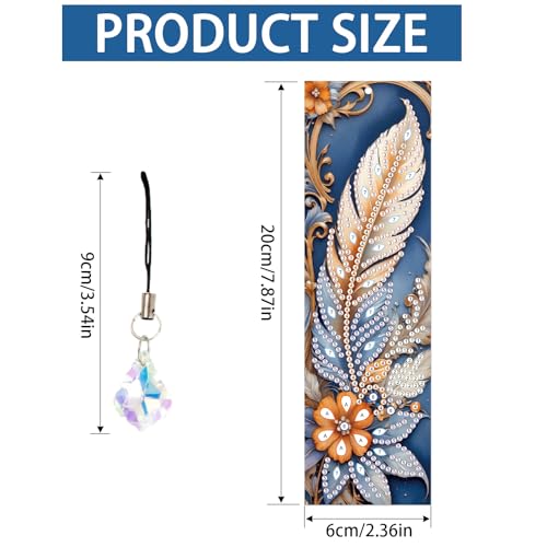 Image of 4-Pack 5D Diamond Painting Bookmarks Kit, DIY Diamond Art Bookmarks with Rhinestones and Tassels, Bohemian Unique Flower and Feather Designs, Handmade Bookmark Set for Adults, Gift for Book Lovers