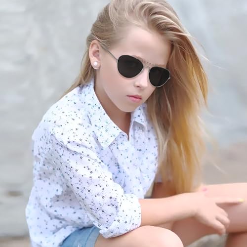 TUONYIS 3 Stück Sonnenbrille Kinder, Kinder Pilotenbrille Sonnenbrillenmit UV400 Schutz für Jungen Mädchen, Kinders Pilotenbrille mit Edelstahl Metall Gestell 4-11 Jahre (Schwarz)