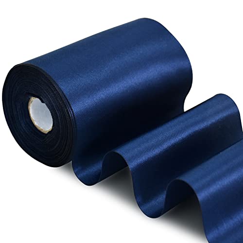 Toniful 4 In X 22Yds Wide Navy Blue Satin Ribbon Solid Fabric Large Ribbon For Cutting Ceremony Kit Grand Opening Chair Sash Table Hair Car Bow Sewing Craft Gift Wrapping Wedding Party Decoration #TOP14
