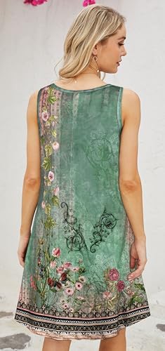 Image of elescat Women's Summer Dresses 2026 Beach Casual Sleeveless Floral Print Tank Loose Sundress with Pocket