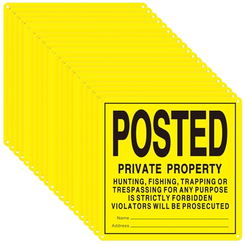 Tandefio Yellow 20 Pcs Posted No Trespassing Sign Private Property No Hunting Sign Reflective Aluminum Metal Posted for Warning Hunting Fishing Trapping Indoor Outdoor (12 x 12 Inches Horizontal)