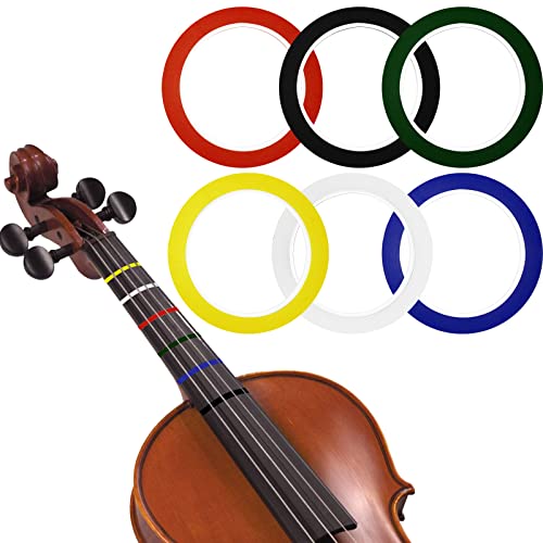 6 Piezas Diapasón de Cinta para Dedo de Violín, Cinta para Violonchelo Pegatinas para Diapasón de Violín, Cinta de Agarre para Diapasón de 216 pies/66 mm para Guía de Instrumentos (6 colores)
