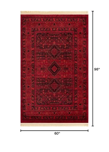 Alfombra decorativa Rugs.com 5' x 8' roja rectangular miniatura 2