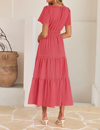 Image of ZESICA Women's Summer Casual Short Sleeve Boho Midi Dress