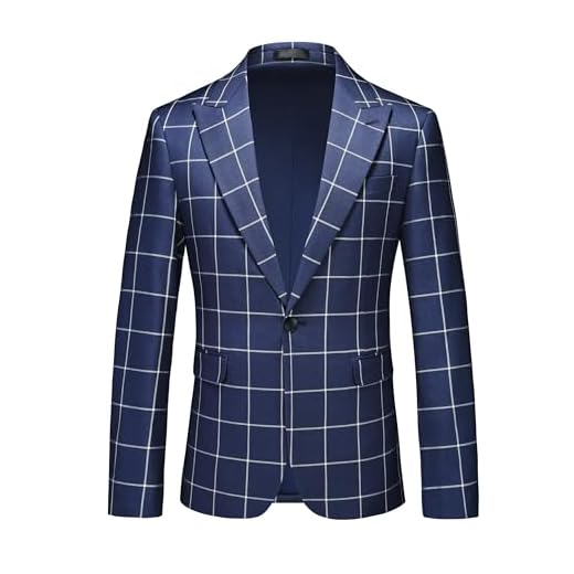 NOVELOVE Blazer masculino elegante para o trabalho, casacos vintage leves, terno xadrez casual, blazer slim fit masculino, Azul, 44