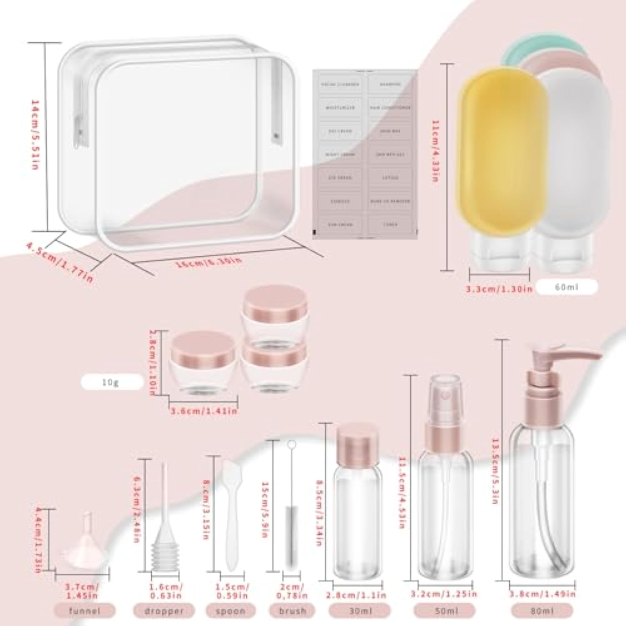 16Pcs Travel Bottle Set for Toiletries, Leak Proof