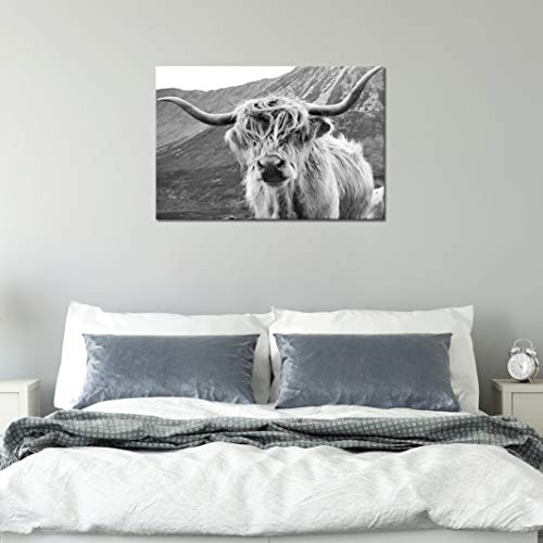 Black And White Animal Canvas Wall Art Freedom Highland Cow Painting Artwork Farmhouse Picture Wildlife Art Print For Living Room Home Wall Decor 24" X 36" Mountain Landscape Picture Modern Decoration #TOP2