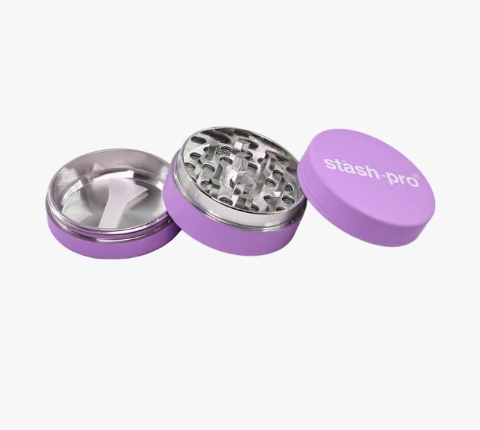 Image of Stash-Pro Small Neon Crusher (Purple) | Compact Mini Metal Crusher /Grinder | 38mm Diameter x 23mm Height | Textured Grip | Pocket Size | Easy Twist Design