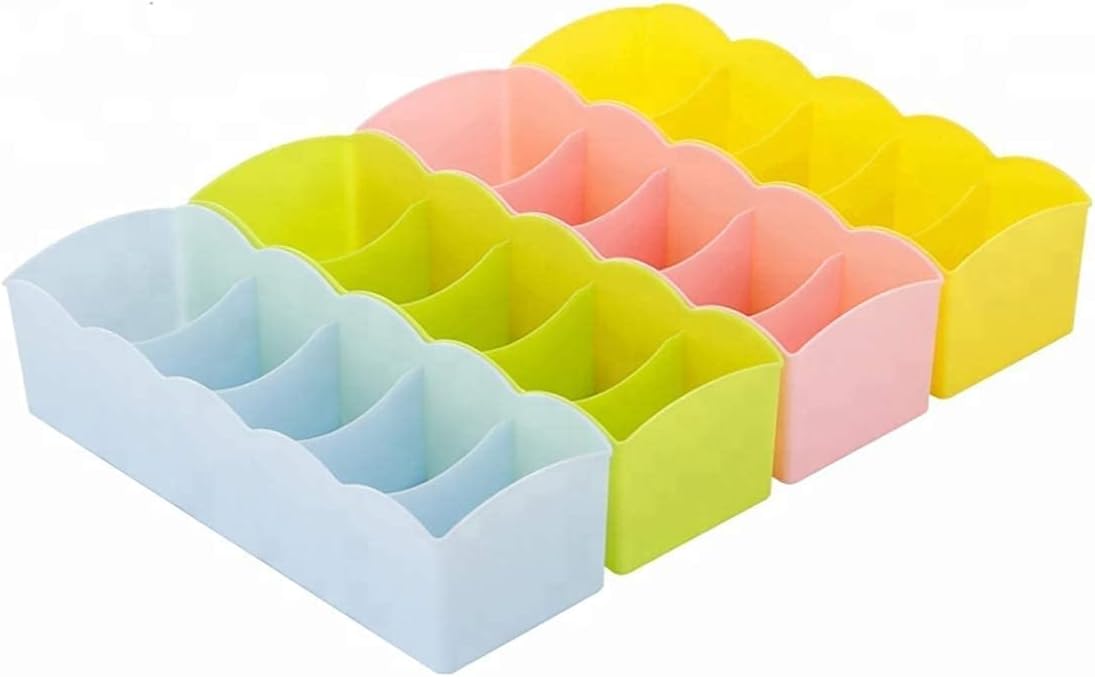 Entisia Multipurpose Stackable Drawer - 5 Grid Plastic Storage Organizer For Underwear Innerwear Socks Undergarment Cosmetic Makeup, Storage Partition Box(Pack Of 4, Random Color, Jewelry)