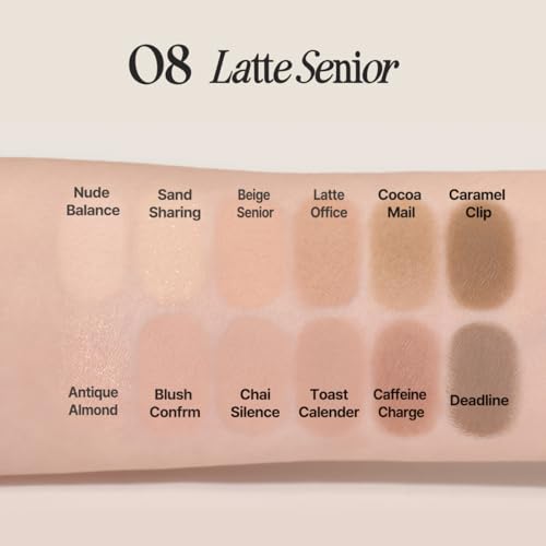 Image of CLIO Pro Eye Palette Air, 12-Color Eye Shadow Palette, Matte Shimmer Mix, Air-Fit Blendable Pigmented Buildable Color, Low Fallout, Warm Brown Nude Neutral Tone, Daily Korean Makeup (08 LATTE SENIOR)