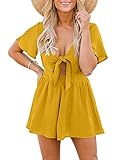 Aoysky Womens Summer Short Rompers Sexy Cute Loose Tie Front Jumpsuit Casual V Neck Wide Leg Beach Overalls