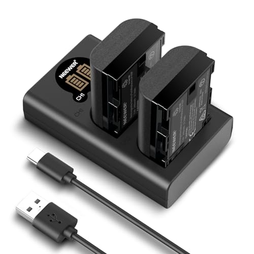NEEWER Pack de 2 2200mAh LP E6P/LP E6NH/LP E6N/LP E6 Baterías Repuesto Cargador USB Doble Vertical con Pantalla LCD para EOS R5 Mark II EOS R5 EOS R6 EOS R7 EOS R 5D II III IV 6D 6D II 7D 7D II 60D