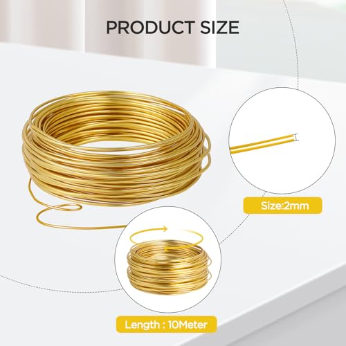Miniatura 2 de Romon Alambre De Aluminio 2mm X 10 M, Alambre Manualidades Artesanal De Aluminio, Flexible Alambre De Aluminio Para Joyeria Diy Hacer Joyas Dorado