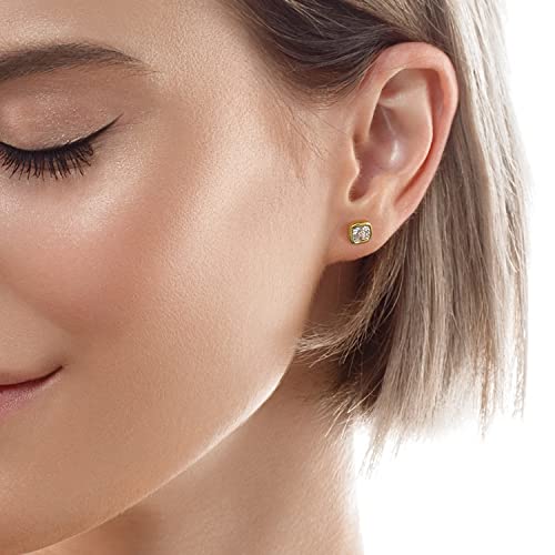Diamonlite 1.0 Ct Cubic Zirconia Stud Earrings For Women And Men, D Color, Vvs Clarity, Excellent Cushion Cut, 14K Gold Plated 925 Sterling Silver Lab Created Simulated Diamond Earrings - Square Mens And Womens Gold Cz Studs #TOP3