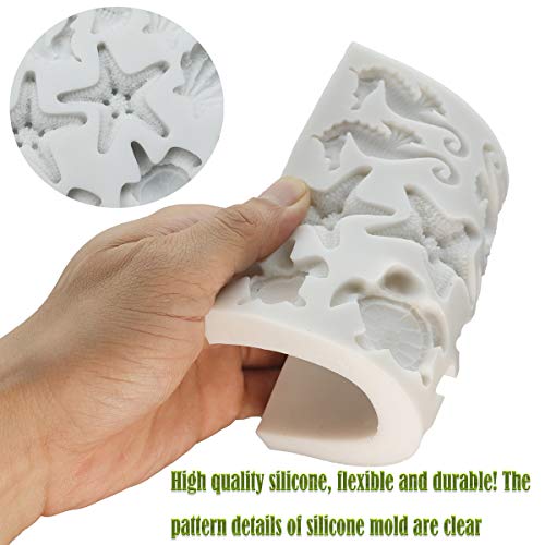 Marine Theme Fondant Silicone Molds, Seashell, Conch, Seahorse, Starfish, Tortoise Silicone Mold For Cake Decoration, Chocolate Candy Sugar Craft #TOP4