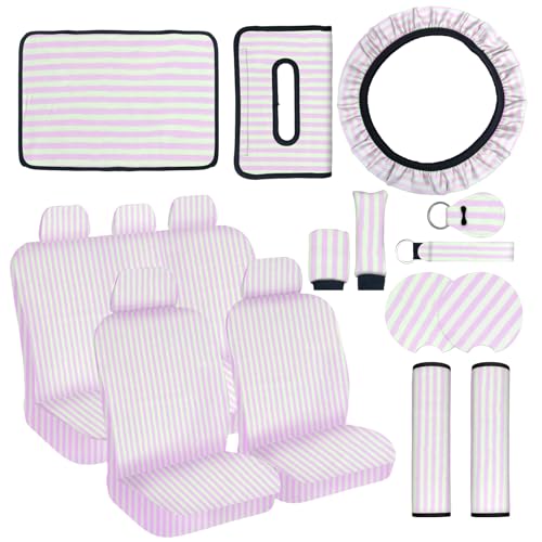 JINGSEN Stripe Car Seat Cover Full Set,Stripe Steering Wheel Cover