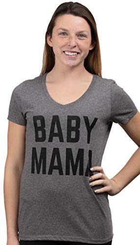 Ann Arbor T-shirt Co. Baby Mama | Funny New Mother Mom Mommy Maternity Gift Humor Women's T-Shirt-Vneck,M Grey