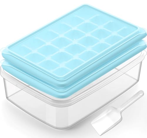 ARTLEO Nice-Sized Ice Cube Maker Trays with Lid and Storage Bin For Freezer, 2025 Easy Release Large Ice Cube Trays 2 pack(48 Cubes) with Spill-proof Cover, Scoop, BPA Free Ice Bucket Kit