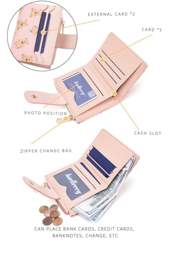 JHTPSLR Cute Teddy Bear Wallet for Women Teen Girls Credit Card Holder with Zipper Coin Pocket PU Leather Wallets Cutecore Accessories Cutecore Stuff (Beige)4