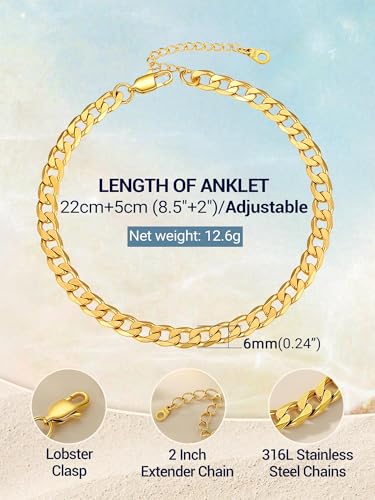 PROSTEEL Gold Anklets for Women Cuban Link Jewelry Summer Beach Gift Stainless Steel Waterproof Adjustable
