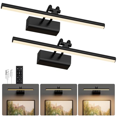 Image of Battery Operated Wall Light, 13.8'', Set of 2, Black, Remote Control | 4000mAh Cordless, Wall Light, Magnetic for Easy to Charge,Timers, Display for Gallery Living Room Bedroom