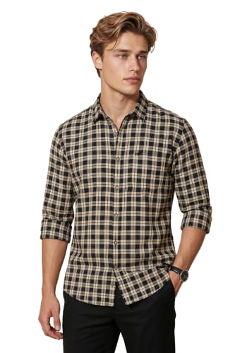 Image of Peter England Men's Checkered Cotton Shirt | Smart Casual | Full Sleeves