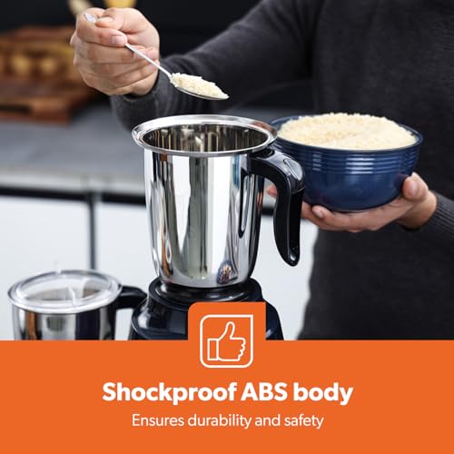 GEEPAS 600W 3-in-1 Mixer Grinder | Stainless Steel Jars, Blades | 3 Speed Control, Perfect for Chutney, Dry & Wet Fine Grinding Mixing Overload Protection Shockproof Body | 2 Yr Warranty, Dark Blue