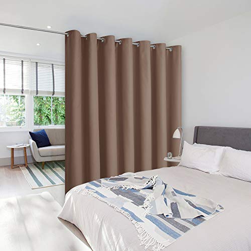 NICETOWN Wall Dividers for Rooms, Large Room Divider Curtain Screen Partition, Function Thermal Blackout Patio Door Curtain Panel, Sliding Door Insulated Curtain, Cappuccino, 12.5ft Wide x 7
