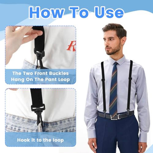 image for Aster Black Suspenders Men 3 Swivel Hooks Hidden Suspenders Adjustable
