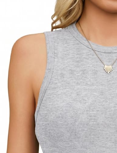 Quenteen Spring Tops for Women 2026 Crew Neck Ribbed Slim Fitted Tank Tops Summer Sleeveless Shirts Grey XX-Large — view 5
