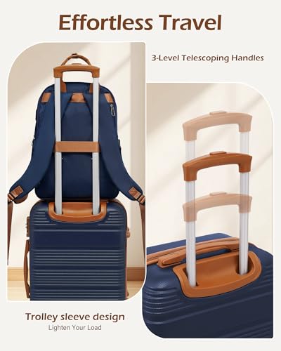Image of LONG VACATION Luggage Sets with Spinner Wheels, Carry on Suitcase 3 Piece | Tsa Approved Carry On Luggage, ABS+PC Hardshell, YKK Zipper,Lightweight, 20 Inch Luggage for Travel Business, Blue (20 /BP /TB)