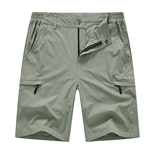 BASUDAM Short de randonnée cargo pour homme, extensible, à séchage rapide, léger, 6 poches, pour le camping, les voyages, vert sauge, 50 FR Cover