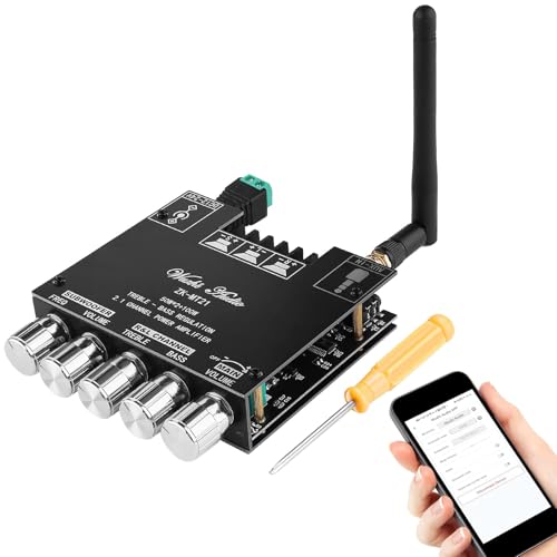 Modulo amplificatore Bluetooth HiFi Stereo – 2.1 Audio Amplifier Board Mini Digital Amplifier Board Bass e Treble Tuner 2 X 50 W + 100 W 12 V-24 V