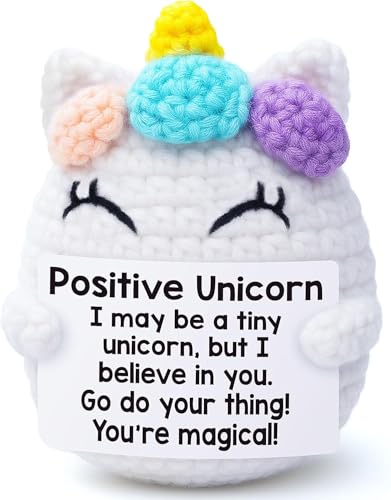 PICKLE BUDDIES Unicorn Positive Crochet Animals - Handmade Emotional Support Crochet Desk Decor Pickle Gifts Emotional Support for Anxiety & Stress Relief