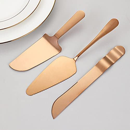 Pie Server Stainless Steel Set, Payutou 3Pcs Cake Pie Pastry Server,Professional Dessert Server For Cake Cheese Pie Pizza,Serrated Cake Knife, Cake Serving Spatula,Dishwasher Safe(Rose Gold)