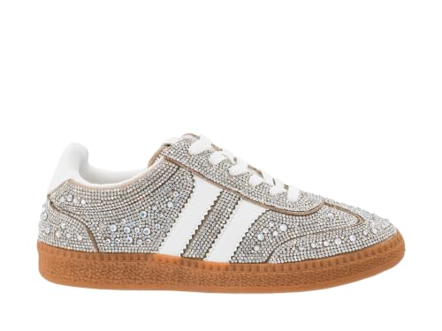 Corkys Footwear Hey Girl Heads Up Women’s Lace-Up Sneaker – Trendy Casual Shoe with Bold Side Stripes, A Padded Insole for All-Day Wear, and a Lightweight Design - Rhinestone, Size 9