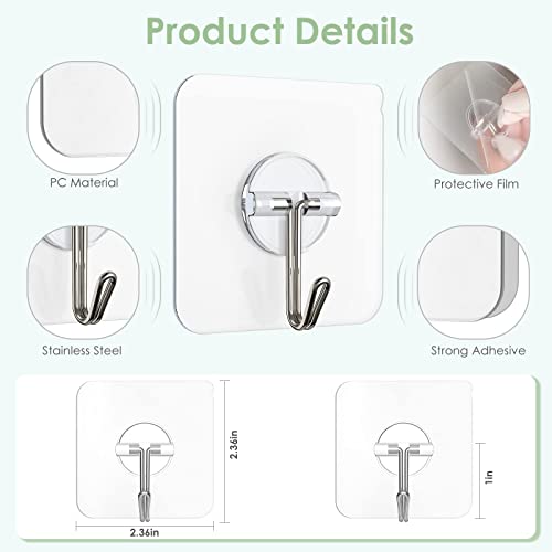 Meilidy Adhesive Hooks, Transparent Self Adhesive Wall Hooks Heavy Duty Removable Waterproof Clear Plastic Sticky Hooks Seamless Utility Hooks For Bathroom Shower Kitchen Ceiling - 12 Pcs #TOP4