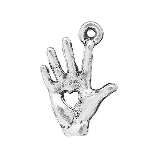 PEPPERLONELY 50pc Antiqued Silver Alloy Hand Heart Charms Pendants 18x13mm (6/8" x 4/8")