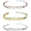 PUREFLY - Personalized Baby Name Bracelets with Birthstone, 18k Gold Plated, Adjustable Length, Double-Sided Customisable, with Gift Wrap