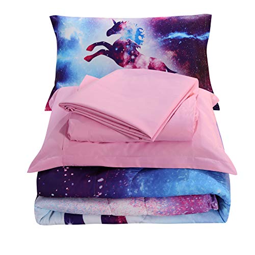 Wowelife 5-Piece Bedding Sets For Girls Queen, Premium Galaxy Unicorn Comforter Set Queen, 3D Unicorn Bedding Set, Comfortable And Soft For Kids And Adultss(Galaxy Unicorn, Queen) #TOP6