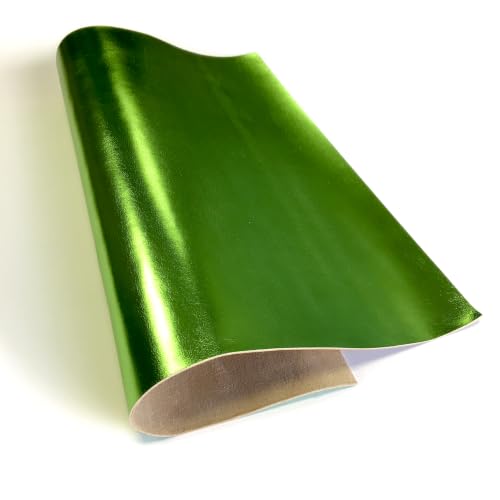Real Bright Green Metallic Leather: Shiny Genuine Leather with Metallic Top for Sewing, Crafting and Jewelry Making (Verde Green, 12x12In/ 30x30cm)