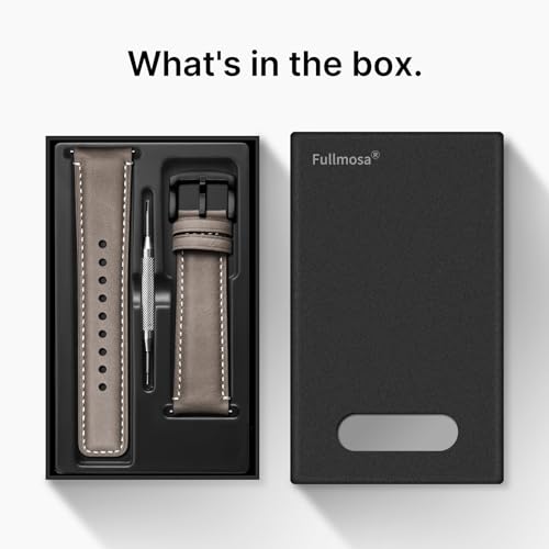 Fullmosa Uhrenarmband 20mm f&uuml;r Samsung Watch 7/6/5/4 40mm 44mm/Watch 5 Pro 45mm, Garmin vivoactive 3,Leder Armband,Grau + Schwarz Hardware