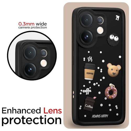 Image of Bintage CASE Cute Fun Taddy Cartoon 3D Ball Bear Milk Cake Coffee Silicon Case Full Body & Camera Protection Back Cover Compatible for Vivo V60e - Black